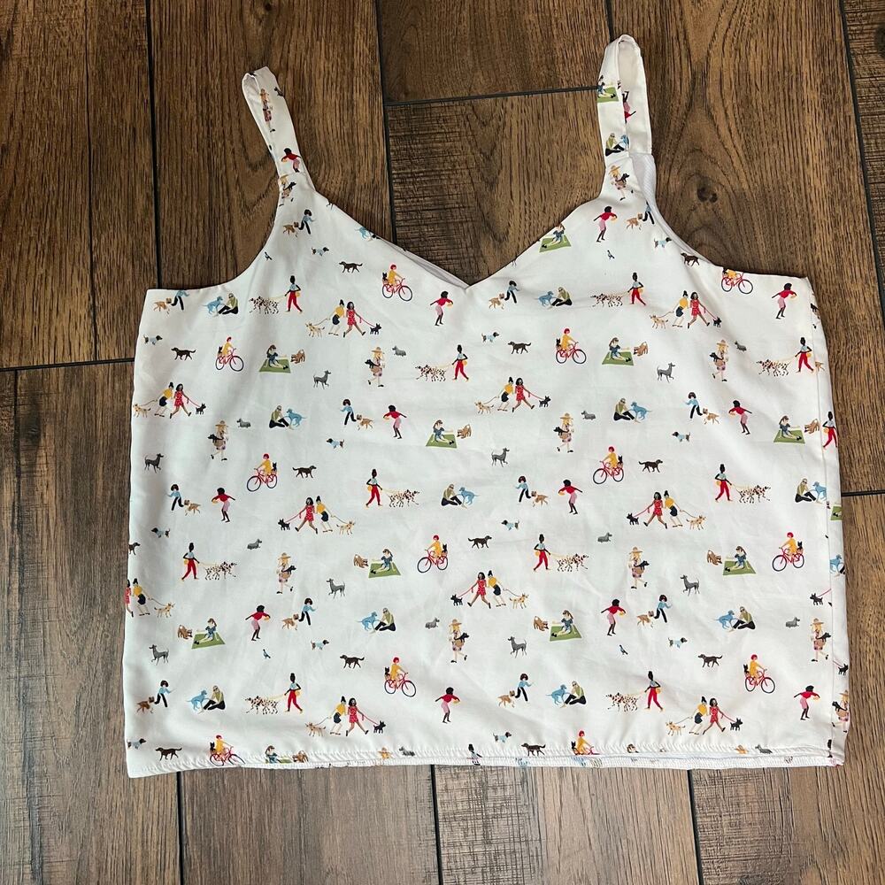 Women's Dog Print Sleeveless Blouse Tank Playful Print V-Neck Size *L/XL